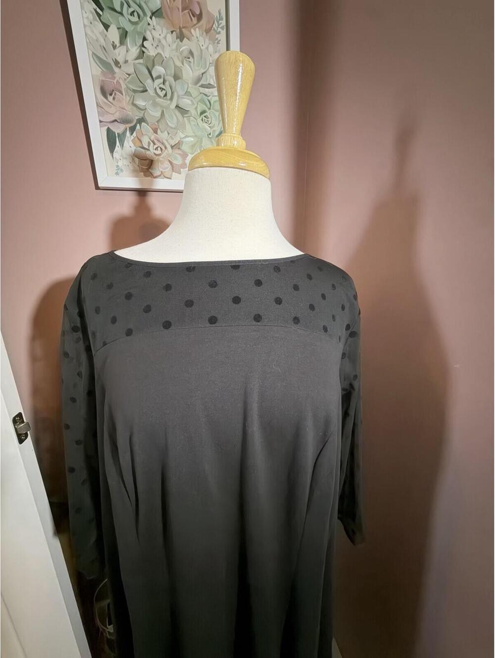 Talbots Woman Black Polka Dot Sheer Yoke Midi Swing Dress Womens 18W New